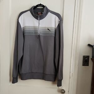 Puma Men's Gray and White Zip-Up Sweater